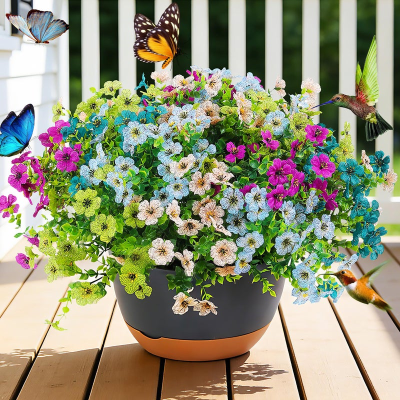 JAKY Global Faux Artificial Plants Flowers for Outdoor Planters Spring Summer Decor 16 Bundles Fake Eucalyptus Silk Daisy UV Resistant Realistic Used for Outside,Home,Front Porch,Patio,Yard Decorations - Image 1