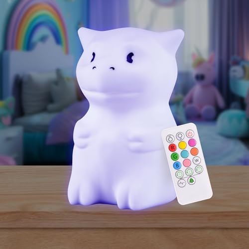 Lumipets Remote Control Silicone Night Light for Kids - Dragon Design with 9 Soft Colors & Sleep Timer - Rechargeable, Battery-Operated Lamp for Bedroom | Baby Nursery, Toddler, Girls, Boys - Image 1