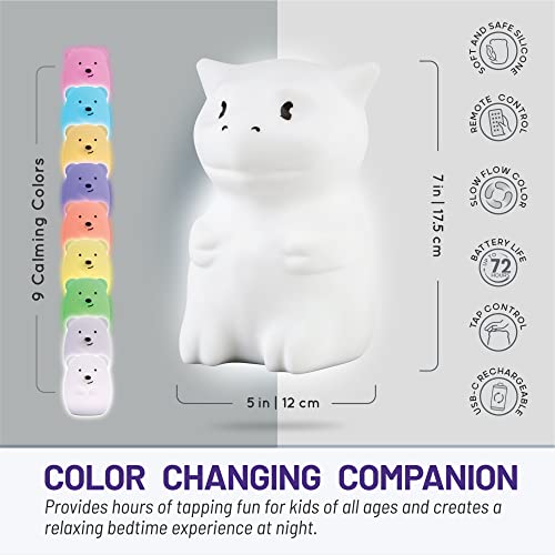Lumipets Remote Control Silicone Night Light for Kids - Dragon Design with 9 Soft Colors & Sleep Timer - Rechargeable, Battery-Operated Lamp for Bedroom | Baby Nursery, Toddler, Girls, Boys - Image 4