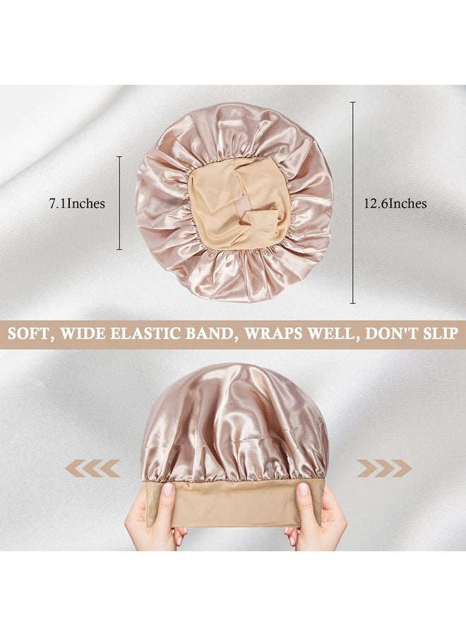 LEADUWAY 4Pcs Satin Bonnet Silk Bonnet, Hair Bonnet For Sleeping, Elastic Wide Band Silk Sleep Cap, Soft And Breathable (Black Red Purple Gold) - Image 3
