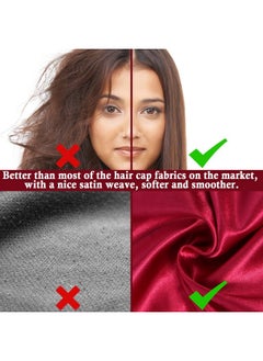 LEADUWAY 4Pcs Satin Bonnet Silk Bonnet, Hair Bonnet For Sleeping, Elastic Wide Band Silk Sleep Cap, Soft And Breathable (Black Red Purple Gold)  - Image 4