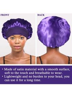 LEADUWAY 4Pcs Satin Bonnet Silk Bonnet, Hair Bonnet For Sleeping, Elastic Wide Band Silk Sleep Cap, Soft And Breathable (Black Red Purple Gold)  - Image 5