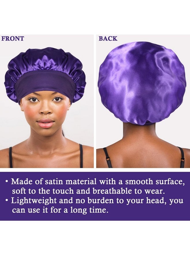 LEADUWAY 4Pcs Satin Bonnet Silk Bonnet, Hair Bonnet For Sleeping, Elastic Wide Band Silk Sleep Cap, Soft And Breathable (Black Red Purple Gold) - Image 5