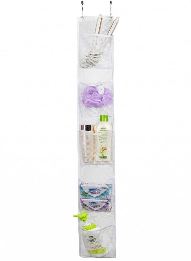 ALYER Hanging Storage Shower Caddy Organizer,Mesh Pockets for Bathroom,Closet,Pantry (White) - Image 1