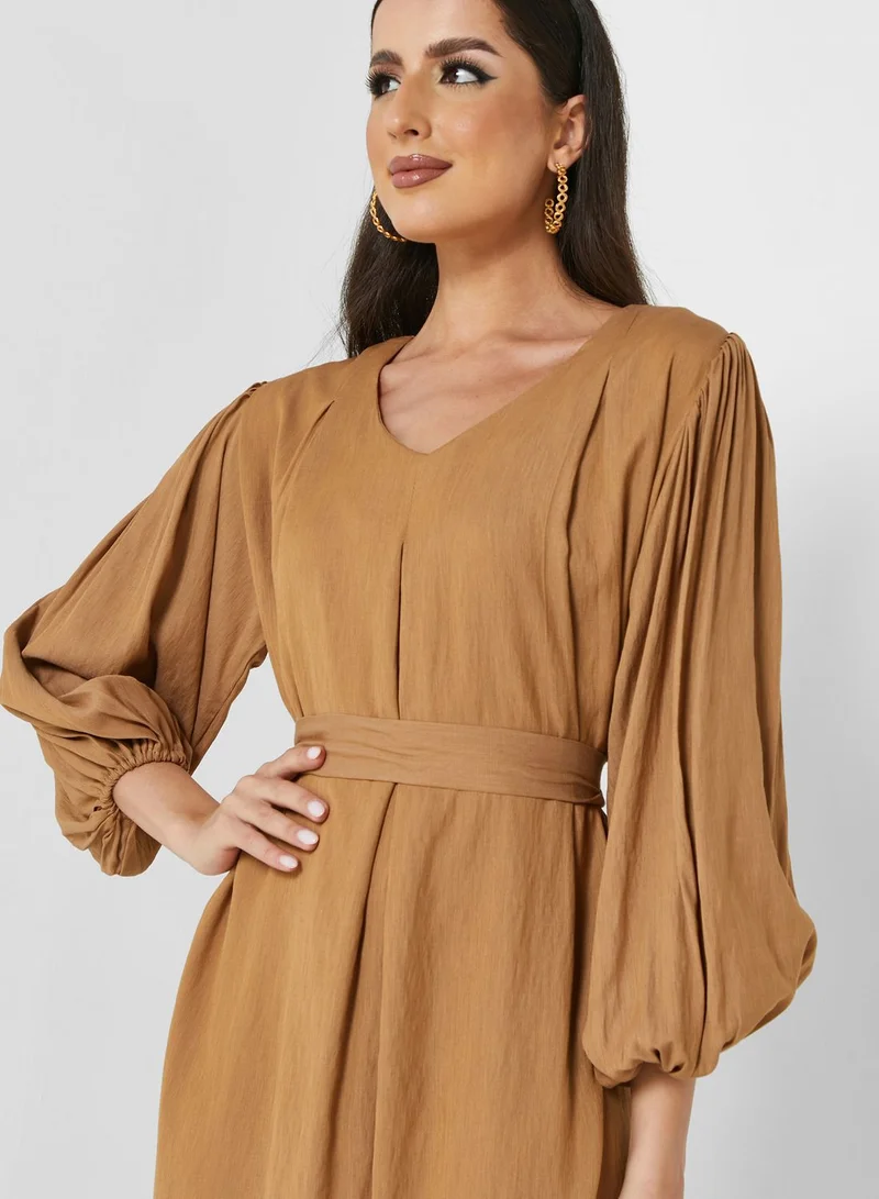 House of Moda Boat Neck Tiered Dress