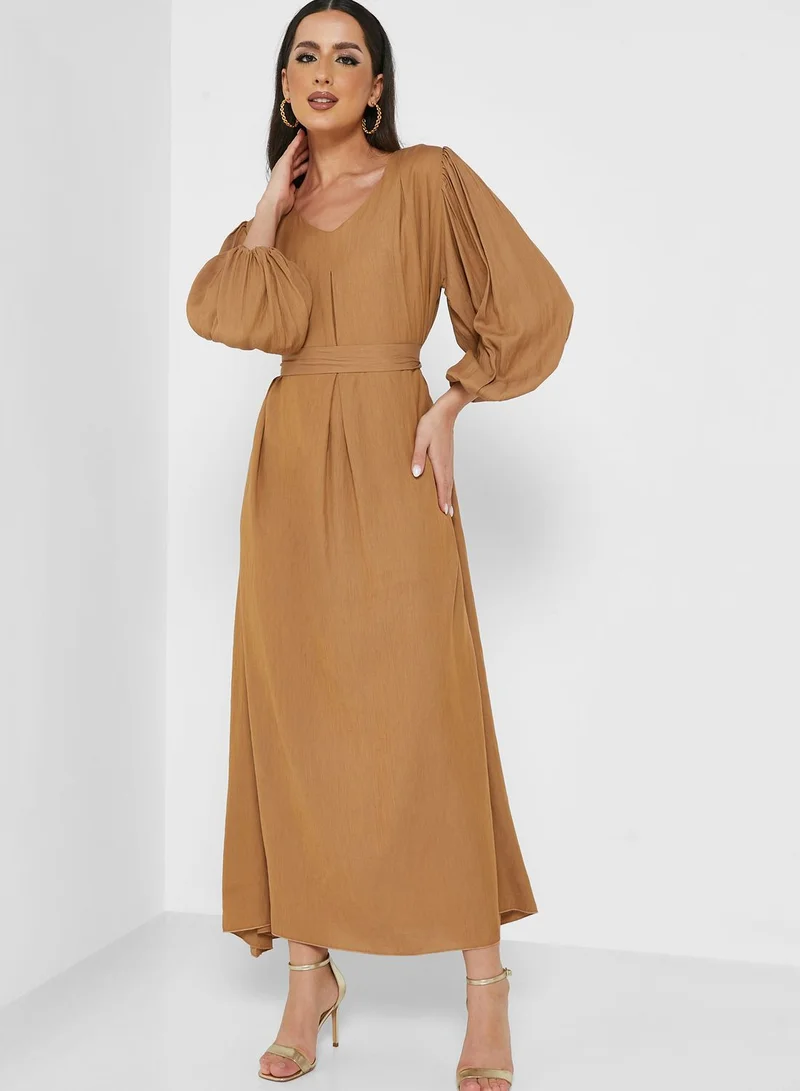 House of Moda Boat Neck Tiered Dress