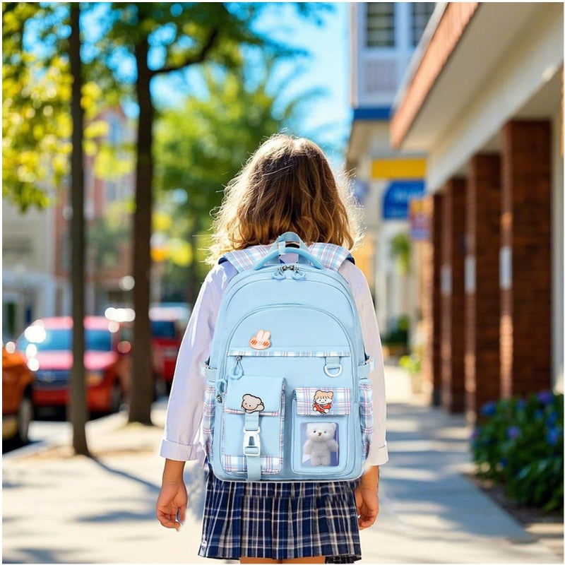 PRLINJSK Girls BackpackÃ¯Â¼Å’Cute School Backpack for Girls Kids TeensÃ¯Â¼Å’Kawaii Bookbag for Primary ElementaryÃ¯Â¼Å’ Blue - Image 2