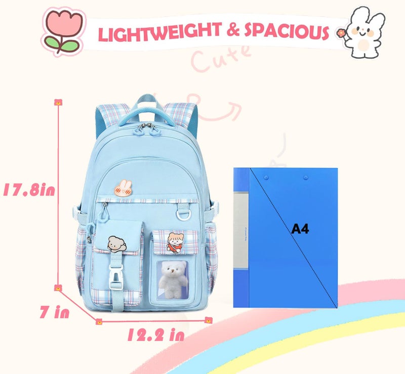 PRLINJSK Girls BackpackÃ¯Â¼Å’Cute School Backpack for Girls Kids TeensÃ¯Â¼Å’Kawaii Bookbag for Primary ElementaryÃ¯Â¼Å’ Blue - Image 3