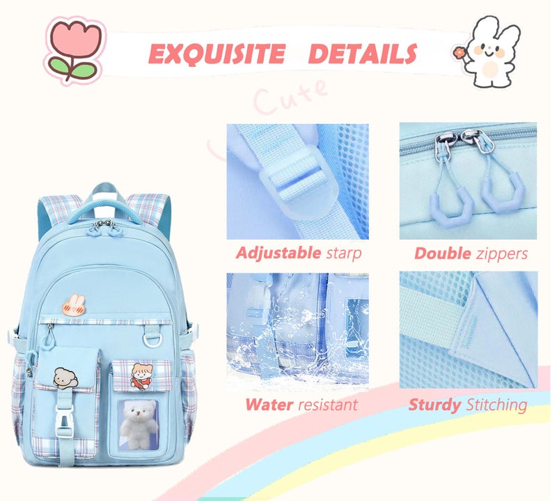 PRLINJSK Girls BackpackÃ¯Â¼Å’Cute School Backpack for Girls Kids TeensÃ¯Â¼Å’Kawaii Bookbag for Primary ElementaryÃ¯Â¼Å’ Blue - Image 4