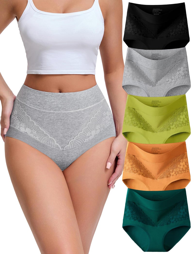 MISSWHO Cotton High Waisted Underwear Women, Tummy Control Briefs C Section Postpartum Ladies Plus Size Panties 3X-Large, 5 Packs - Image 1