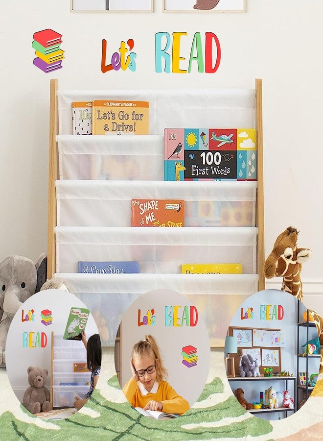 HATARU Let's Read Sign Wall Decals Colorful Reading Rooom Wall Decor Stickers Reading Nook Wood Sign Decals Decor Removable Motivational Walls Sicker for Kids Bedroom Playroom Nursery Library Classroom Decor - Image 3