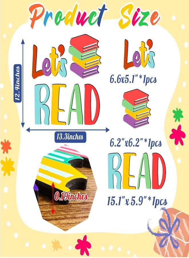 HATARU Let's Read Sign Wall Decals Colorful Reading Rooom Wall Decor Stickers Reading Nook Wood Sign Decals Decor Removable Motivational Walls Sicker for Kids Bedroom Playroom Nursery Library Classroom Decor - Image 4
