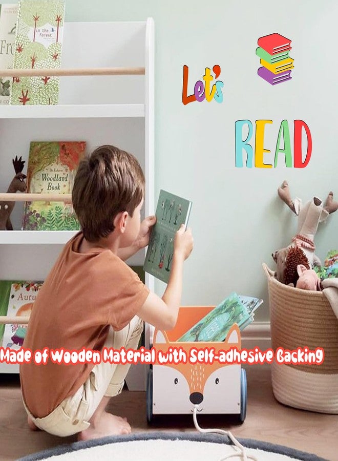 HATARU Let's Read Sign Wall Decals Colorful Reading Rooom Wall Decor Stickers Reading Nook Wood Sign Decals Decor Removable Motivational Walls Sicker for Kids Bedroom Playroom Nursery Library Classroom Decor - Image 5
