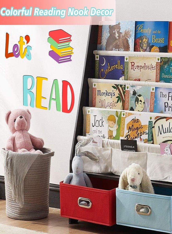 HATARU Let's Read Sign Wall Decals Colorful Reading Rooom Wall Decor Stickers Reading Nook Wood Sign Decals Decor Removable Motivational Walls Sicker for Kids Bedroom Playroom Nursery Library Classroom Decor - Image 2