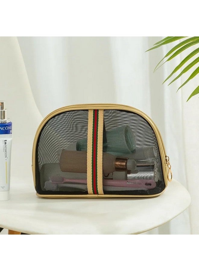 BLUE BEADS Black Semi Circle Transparent Mesh Makeup Bag Large Portable Cosmetic Bag Women Travel Toiletry Bag Organizer Bag For Men And Women, 9 Cm Width - Image 5