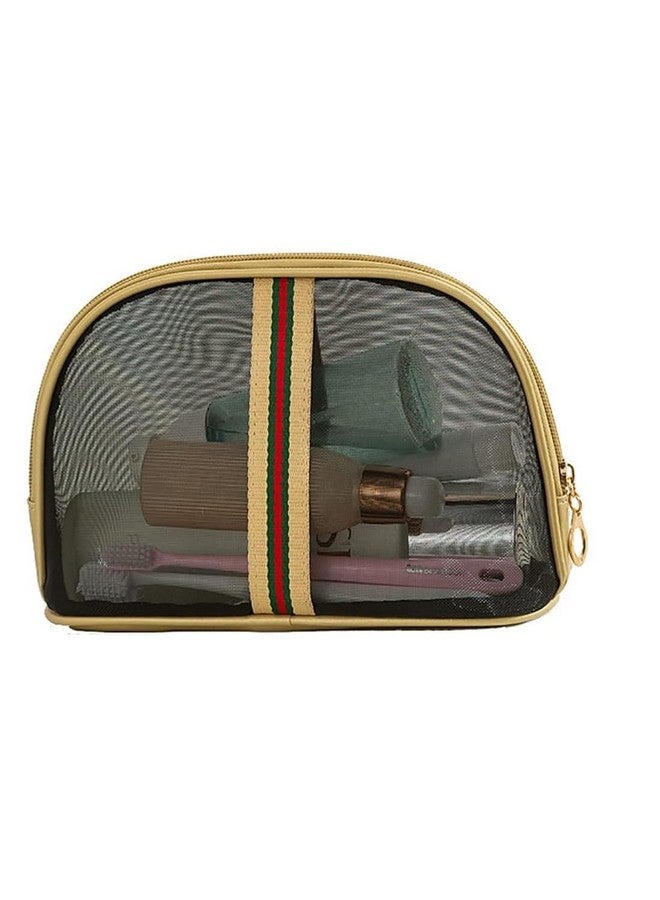 BLUE BEADS Black Semi Circle Transparent Mesh Makeup Bag Large Portable Cosmetic Bag Women Travel Toiletry Bag Organizer Bag For Men And Women, 9 Cm Width - Image 1