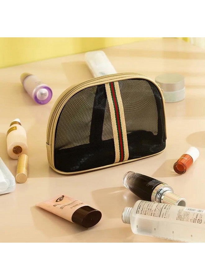 BLUE BEADS Black Semi Circle Transparent Mesh Makeup Bag Large Portable Cosmetic Bag Women Travel Toiletry Bag Organizer Bag For Men And Women, 9 Cm Width - Image 2