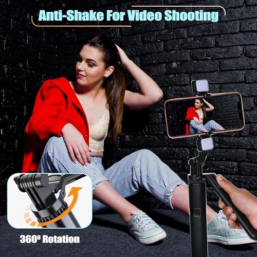 Kratos Selfie Stick Tripod with Dual Light 67 inch/1.7 M, 360° Rotation Handle for Anti Shake Shooting, Multifunctional Bluetooth Tripod for Mobile Phone Vlogging, Live Stream and Travel - Image 4