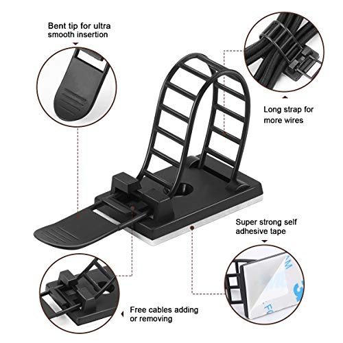 VAMRONE 50Pcs Adjustable Adhesive Cable Management Clips, Nylon Cable Strap Ties Wire Clips Clamps Organizer with Strong Adhesive Tape, Extra Screw & Hole for Strong Fixation Home Office - 3.35 Inch Black - Image 3