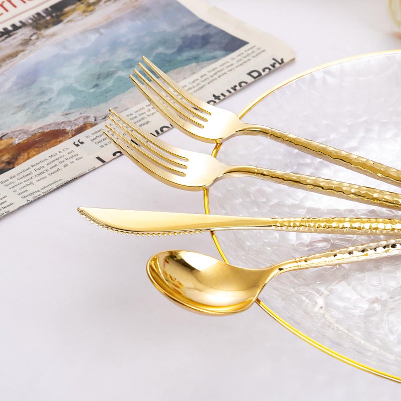 Rubtlamp 180 Pcs Gold Plastic Silverware - Disposable Plastic Utensils - Hammered Plastic Forks And Spoons - Gold Plastic Cutlery Set Include 60 Forks  60 Knives And 60 Spoons for Party - Image 5