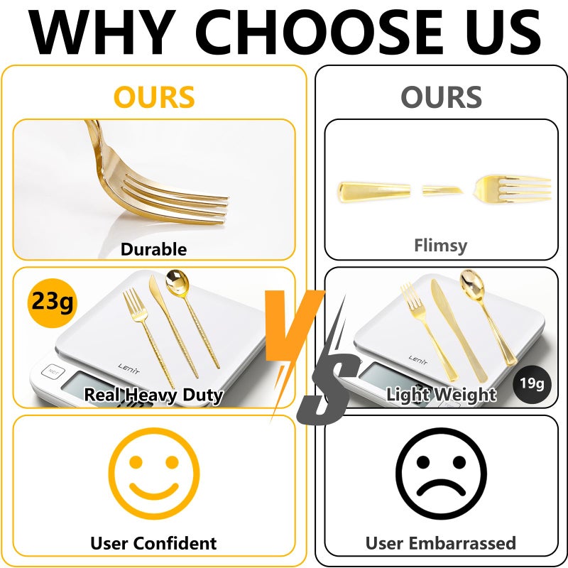 Rubtlamp 180 Pcs Gold Plastic Silverware - Disposable Plastic Utensils - Hammered Plastic Forks And Spoons - Gold Plastic Cutlery Set Include 60 Forks  60 Knives And 60 Spoons for Party - Image 2