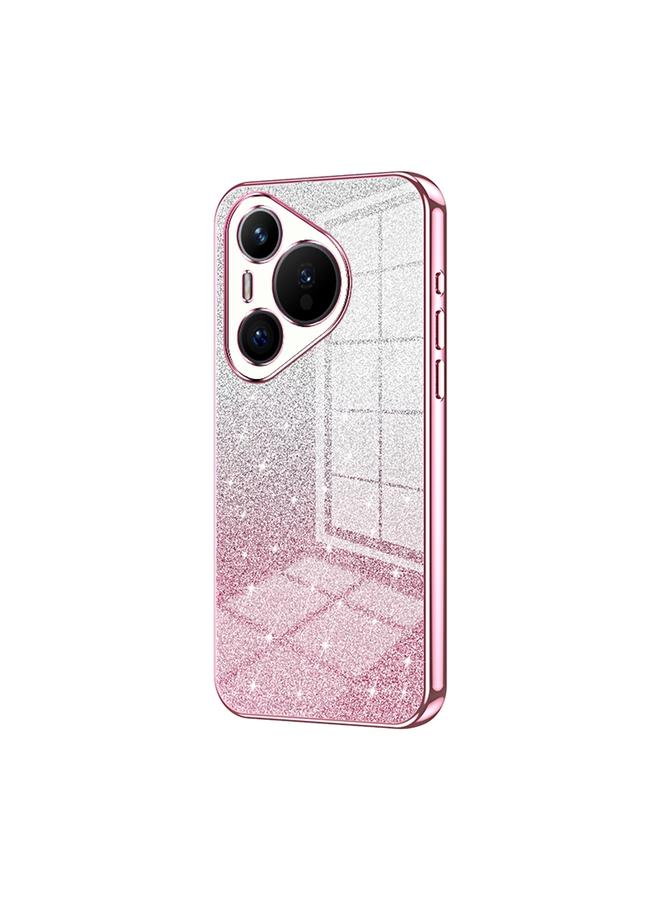 Zaboon For Huawei Pura 70 Gradient Glitter Powder Electroplated Phone Case(Pink)