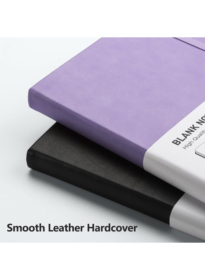 RETTACY Blank Journal Notebook, A5 Blank Journal with 192 Pages, 5.7'' × 8.3'' Medium Size, 68 LB/100 GSM Thick Paper, Leather Hardcover, for Sketching, Drawing, Painting (Purple) - Image 4