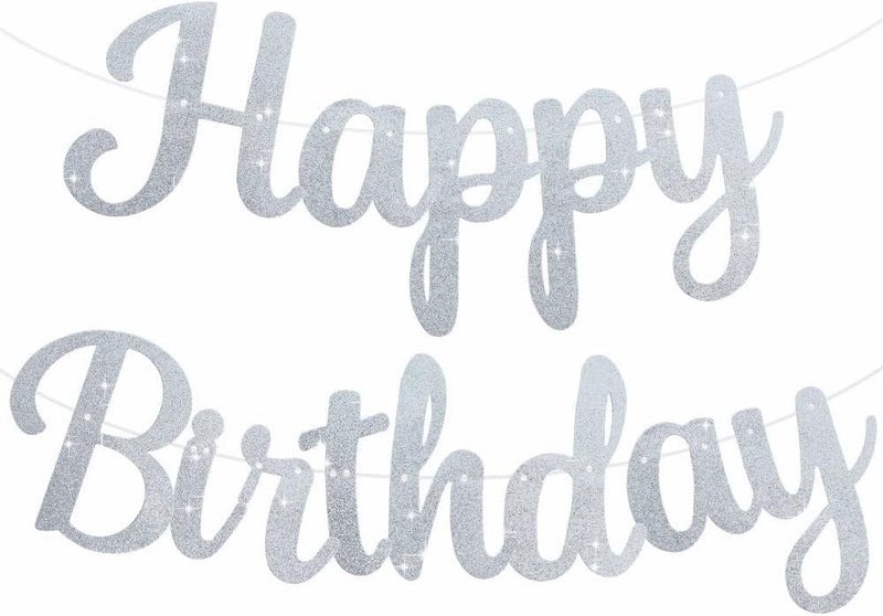 BEISHIDA Happy Birthday Banner NO DIYSilver 10Feet PreStrungGlitter Birthday Sign Garland Backdrop Decorations for Women men Party - Image 2