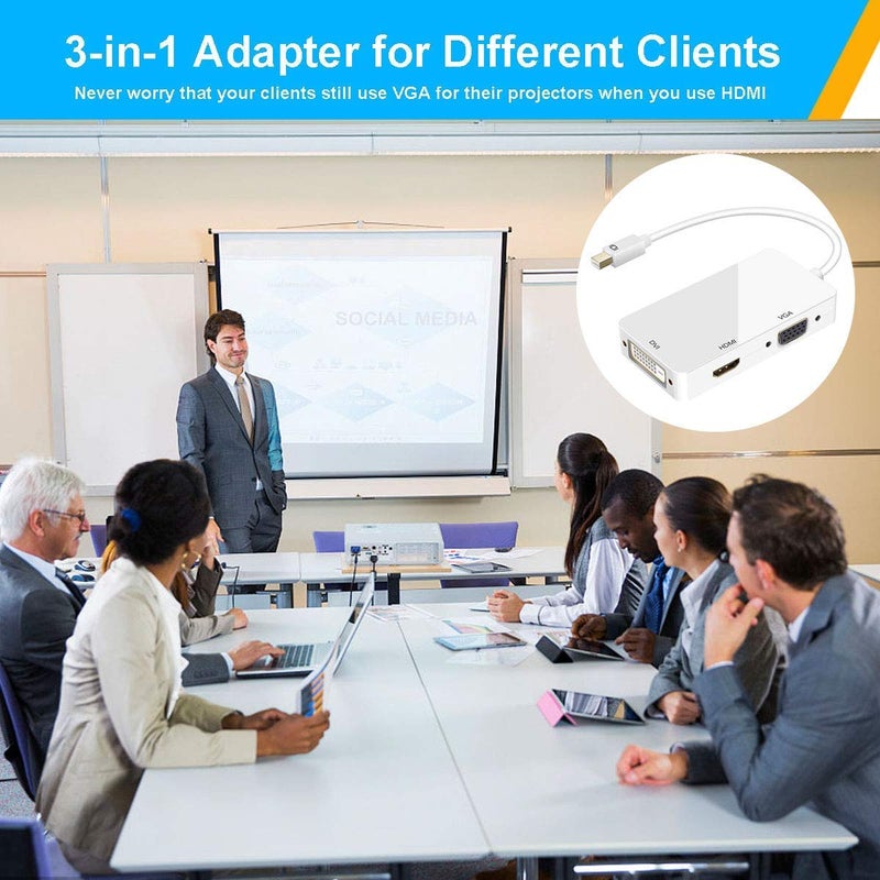 CABLESETC 3In1 Mini Display Port Thunderbolt to HDMI/DVI/VGA Display Port (Cable) Adapter for MacBook - Image 5