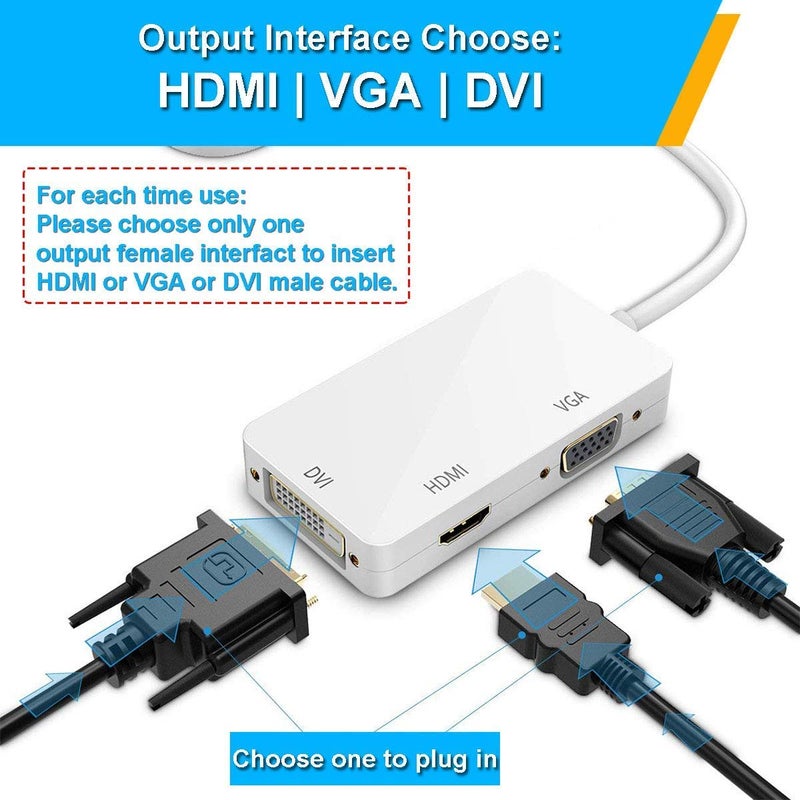 CABLESETC 3In1 Mini Display Port Thunderbolt to HDMI/DVI/VGA Display Port (Cable) Adapter for MacBook - Image 3