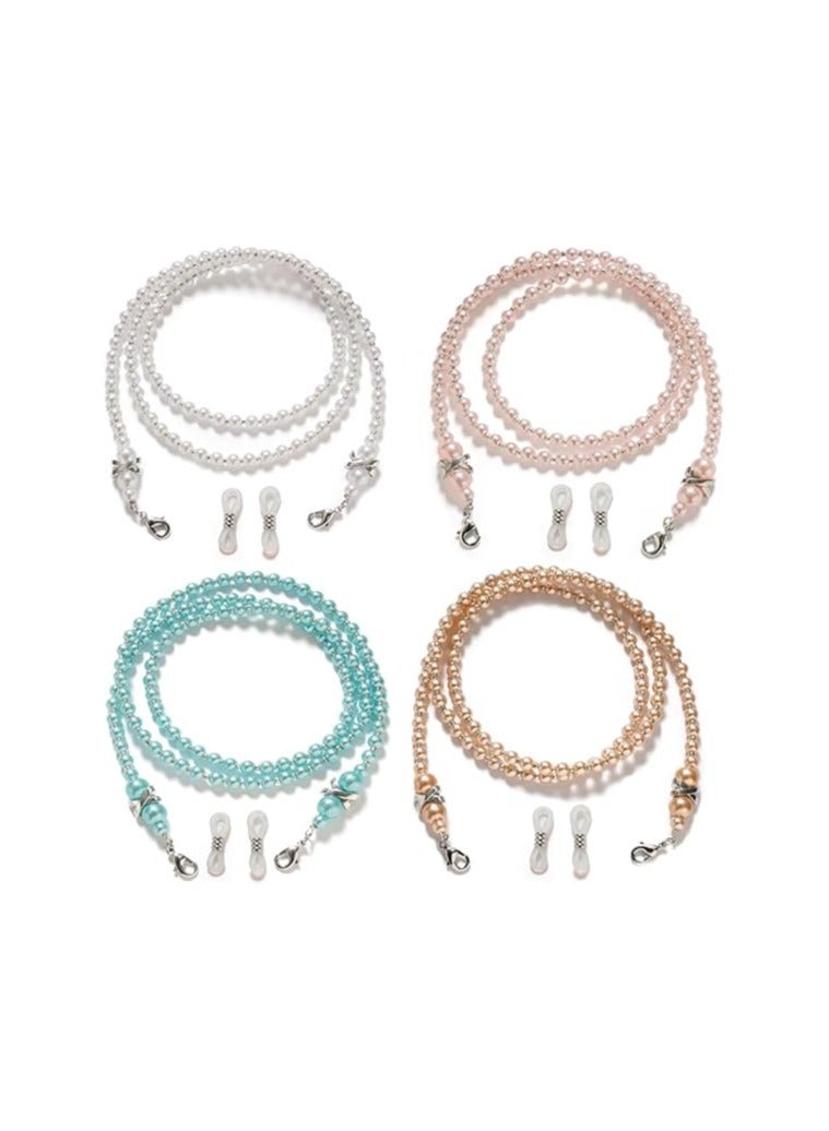 كيلا 4 قطع من سلسلة النظارات المصنوعة من الخرز، سلسلة النظارات للنساء، حامل نظارات شمسية برقبة من البلاستيك، حبل نظارات - Image 1