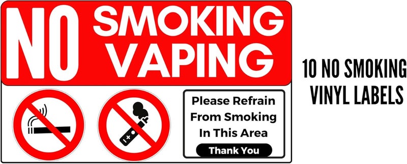 GRAND VINYL ملصق علامة عدم التدخين وعدم التبخير من الفينيل الكبير - عبوة 10 - Image 2