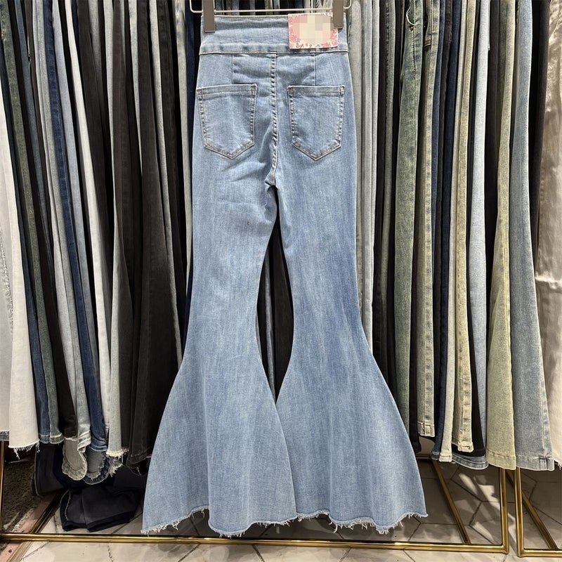 Vintage American-Style High-Waisted Flared Jeans For Women, 2025 Spring New Slim-Fit Stretchy Butt-Lifting Frayed Hem Floor-Length Pants - Image 5