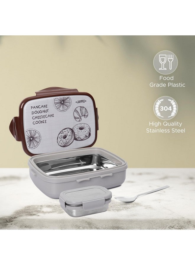 JAYPEE Ecosteel Jr. Kid's Insulated Steel Tiffin Box Leak-Proof, Airtight Lunch Box with One Container and Spoon, Lunch Box for School & Office, 550ml Grey - Image 3