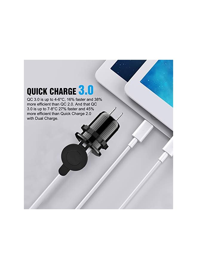 Nilight - 90103A Dual Usb Port Qc 3.0 Fast Charging Hubs Charger Socket Power Outlet 2.1A & X2 For Car Boat Marine Rv Mobile With Wire Fuse Diy Kit Lightly Blue Led, 2 Years Warranty - Image 3