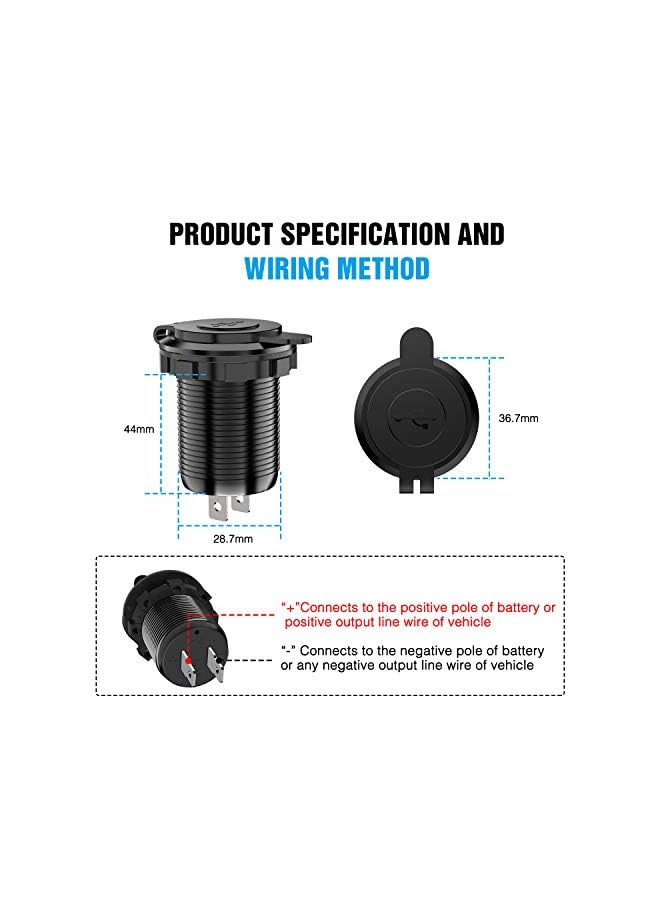 Nilight - 90103A Dual Usb Port Qc 3.0 Fast Charging Hubs Charger Socket Power Outlet 2.1A & X2 For Car Boat Marine Rv Mobile With Wire Fuse Diy Kit Lightly Blue Led, 2 Years Warranty - Image 5