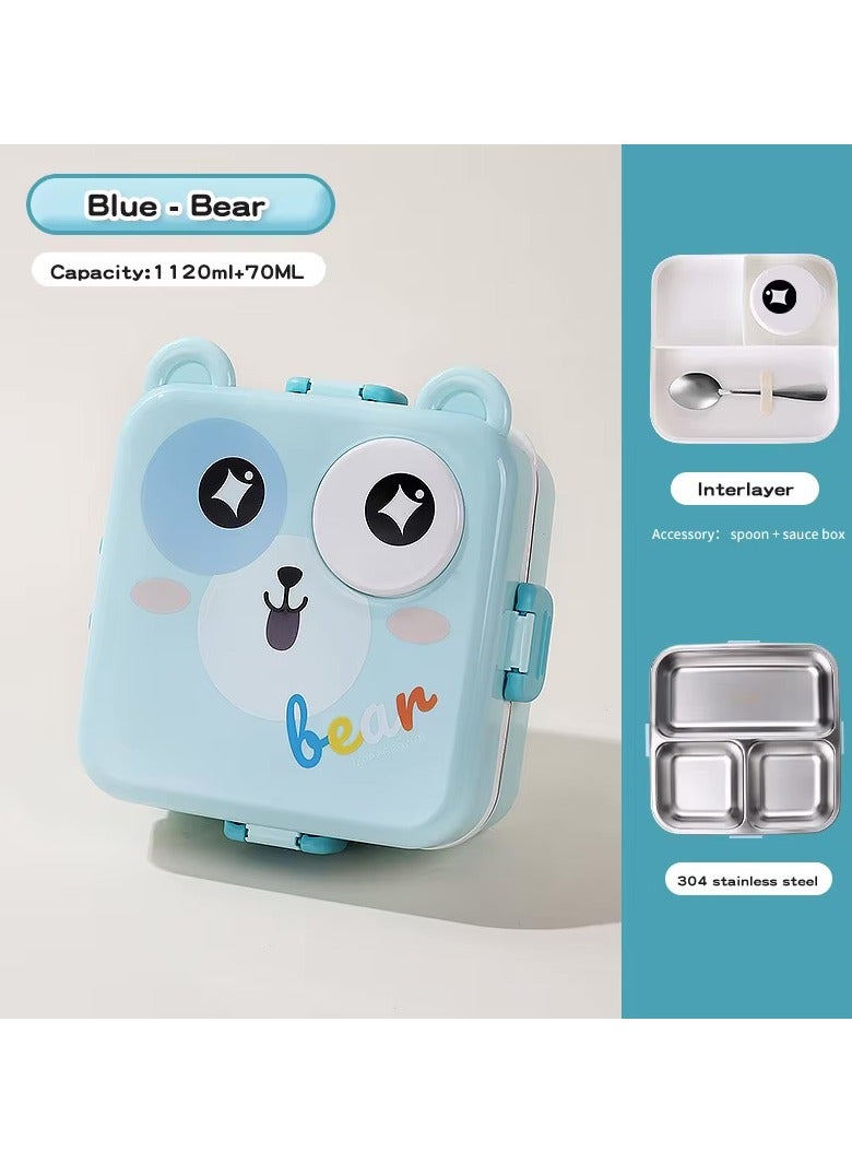 موبكوس صندوق غداء كرتوني، صندوق بينتو للأطفال والكبار، حاويات غداء قابلة للتكديس ومقاومة للتسرب بتصميم ملعقة وحوت، آمن للاستخدام في غسالة الأطباق والميكروويف، مصنوع من الفولاذ المقاوم للصدأ، مناسب لتخزين الطعام على الطريقة اليابانية. (أزرق) - Image 2