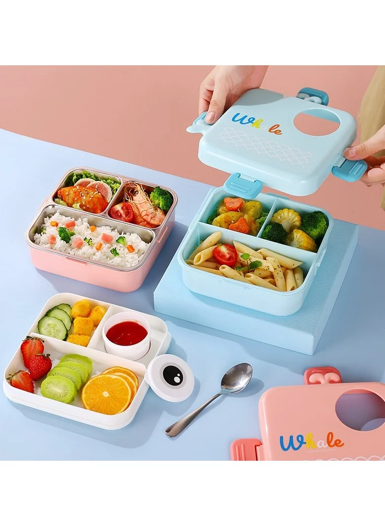 Mobcos Cartoon Lunch Box, Bento Box for Kids &amp; Adults, Leakproof Stackable Lunch Containers with Spoon &amp; Whale Design, Dishwasher &amp; Microwave Safe Stainless Steel Japanese Lunch Box Food Storage. (Blue)