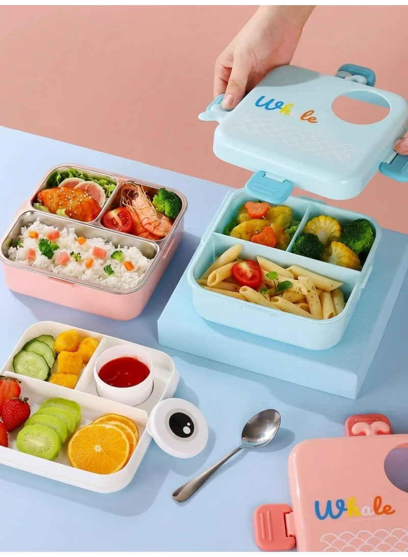 Mobcos blue Cartoon Lunch Box, Bento Box for Kids & Adults, Leakproof Stackable Lunch Containers with Spoon & Whale Design, Dishwasher & Microwave Safe Stainless Steel Japanese Lunch Box Food Storage. (Blue)  | Best Price UAE