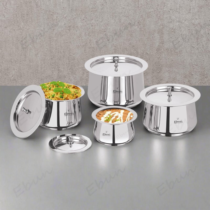Ebun Heavy Gauge Stainless Steel Handi Set with Lid for Kitchen | Stainless Steel Tope Set with Lid | Handi Set for Biriyani | Steel Handi for Biryani | 350 Ml to 1800 Ml | Pack of 4 - Image 1