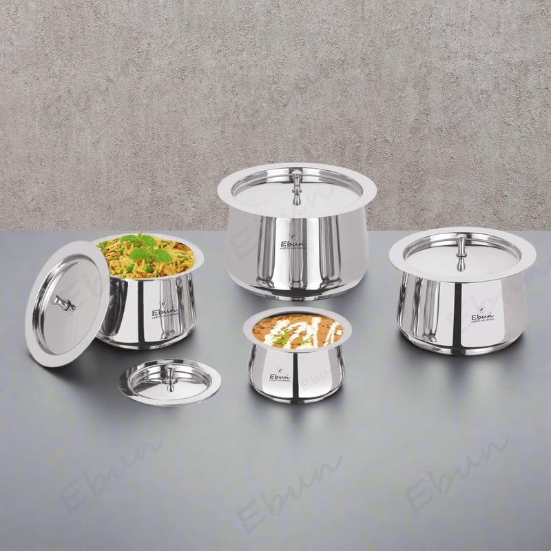 Ebun Heavy Gauge Stainless Steel Handi Set with Lid for Kitchen | Stainless Steel Tope Set with Lid | Handi Set for Biriyani | Steel Handi for Biryani | 350 Ml to 1800 Ml | Pack of 4 - Image 5