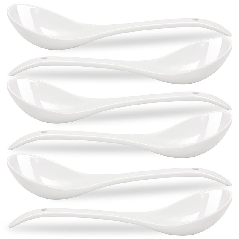 Buyajuju Buyajuju Porcelain Mini Ladles 9 Inch Large Soup Spoons 6 Pieces Premium White Ladles for Stews Chinese Noodles Long Big Japanese Spoons 