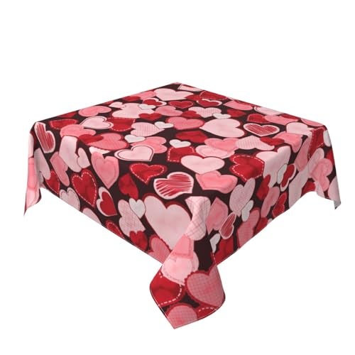 Sphragiyn Valentines Day Tablecloth Square 54×54 Inch Pink Red Hearts Table Cloth Water Resistant Fabric Table Covers for Kitchen Dining Small Tablecloth for Party Home Decor - Image 2