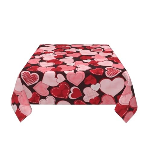 Sphragiyn Valentines Day Tablecloth Square 54×54 Inch Pink Red Hearts Table Cloth Water Resistant Fabric Table Covers for Kitchen Dining Small Tablecloth for Party Home Decor - Image 3