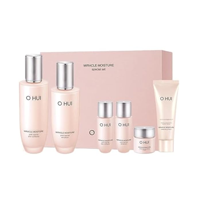 O HUI Miracle Moisture Set | Korean Skin Care Set, 2 Full Size + 4 Travel Essentials | Helps Strengthen Skin Barrier, Glowing Skin, Glass Skin | Softener Lotion, Face Wash, Emulsion | Ceramide, Peptide - Image 1