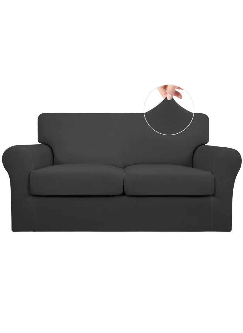 Easy-Going EasyGoing 3 Pieces Stretch Soft Couch Cover for Dogs  Washable Sofa Slipcover for 2 Separate Cushion Couch  Elastic Furniture Protector for Pets Kids Loveseat Dark Gray 