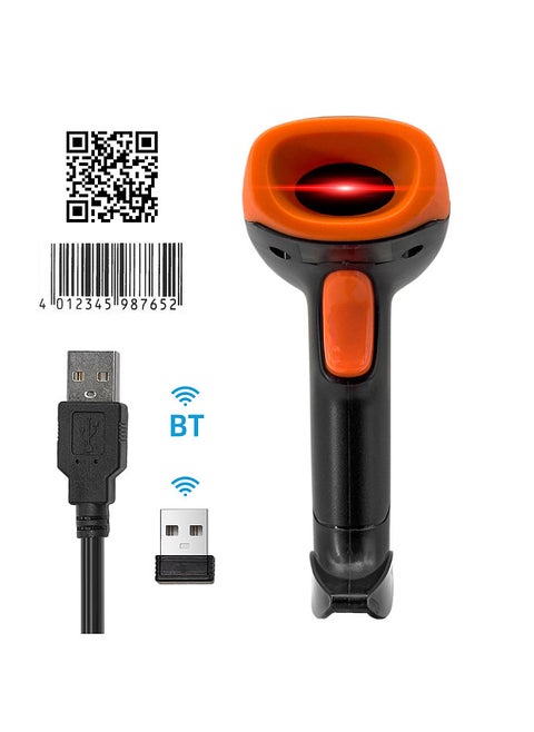 Handheld 1D/2D/QR Barcode Scanner BT+2.4G Wireless USB Wired Bar Code Reader Manual / Continuous Scanning CMOS Image Sensor Support Paper Code/Screen Code PDF417