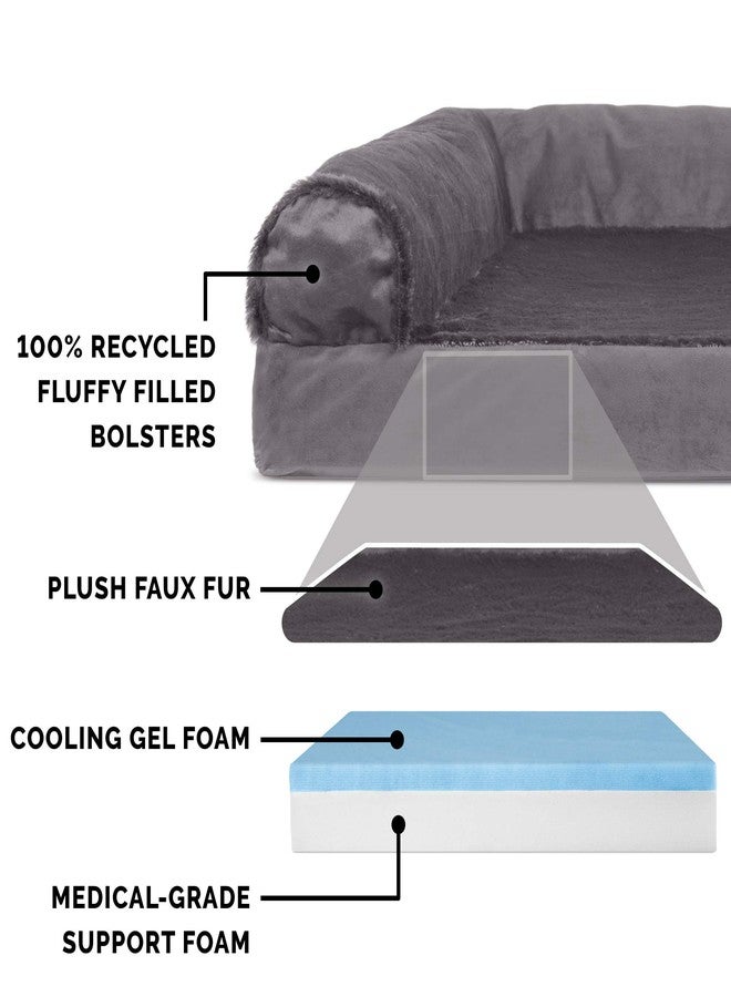Furhaven Cooling Gel Dog Bed for Medium/Small Dogs w/ Removable Bolsters & Washable Cover, For Dogs Up to 35 lbs - Plush & Velvet L Shaped Chaise - Platinum Gray, Medium - Image 3