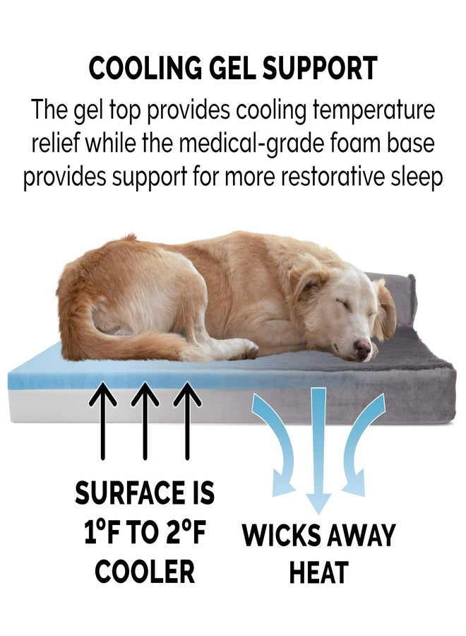 Furhaven Cooling Gel Dog Bed for Medium/Small Dogs w/ Removable Bolsters & Washable Cover, For Dogs Up to 35 lbs - Plush & Velvet L Shaped Chaise - Platinum Gray, Medium - Image 4