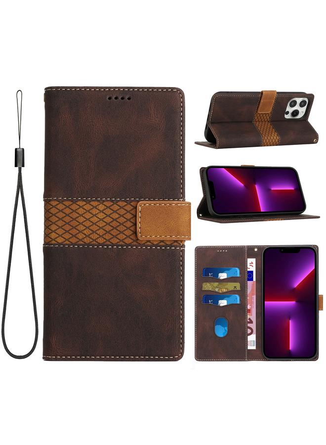 اس-توب جراب هاتف جلدي بخياطة شبكية لهاتف iPhone 14 Pro Max مع حبل - Image 1